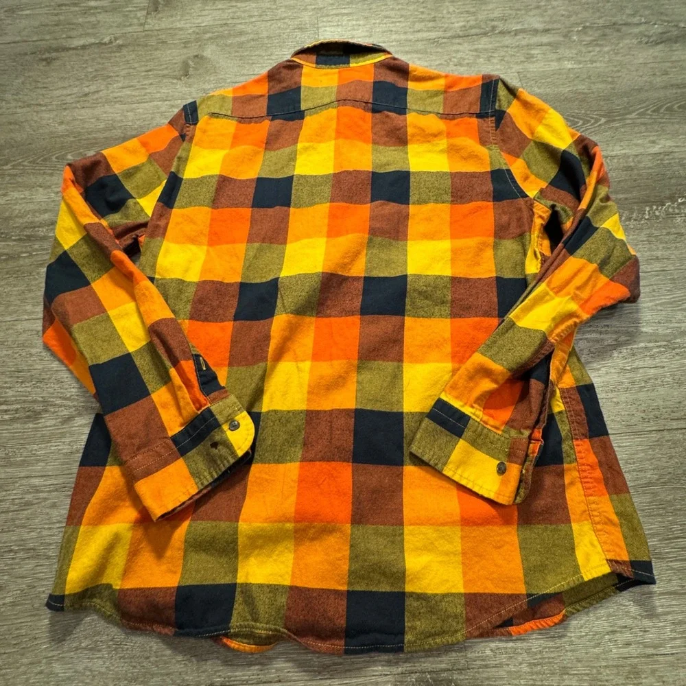 Banana Republic Shirt Men L Orange Plaid Cotton Ultra Soft Flannel Untucked Slim